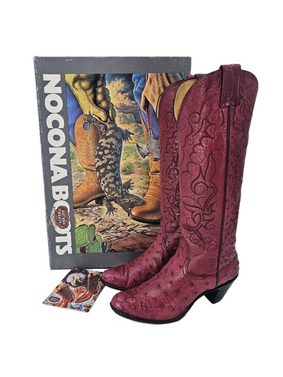Nocona Boots Shoes - Vintage Nocona Boots Exotic Full Ostrich Burgundy Cowgirl Boot Women 6.5 Western